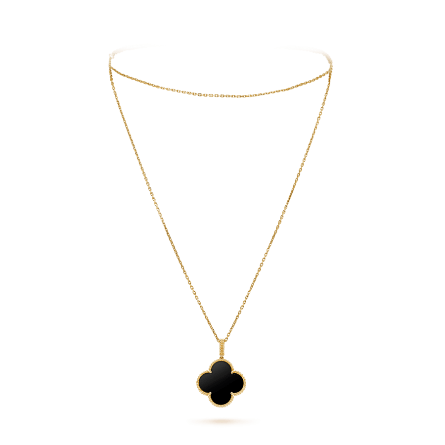 ¡®lume Jewelry¡¯CLOVER 25MM GOLD ONYX BIG CLOVER NECKLACE