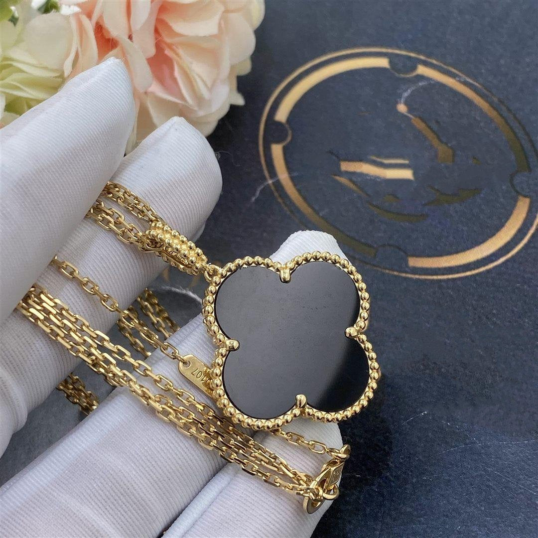 ¡®lume Jewelry¡¯CLOVER 25MM GOLD ONYX BIG CLOVER NECKLACE