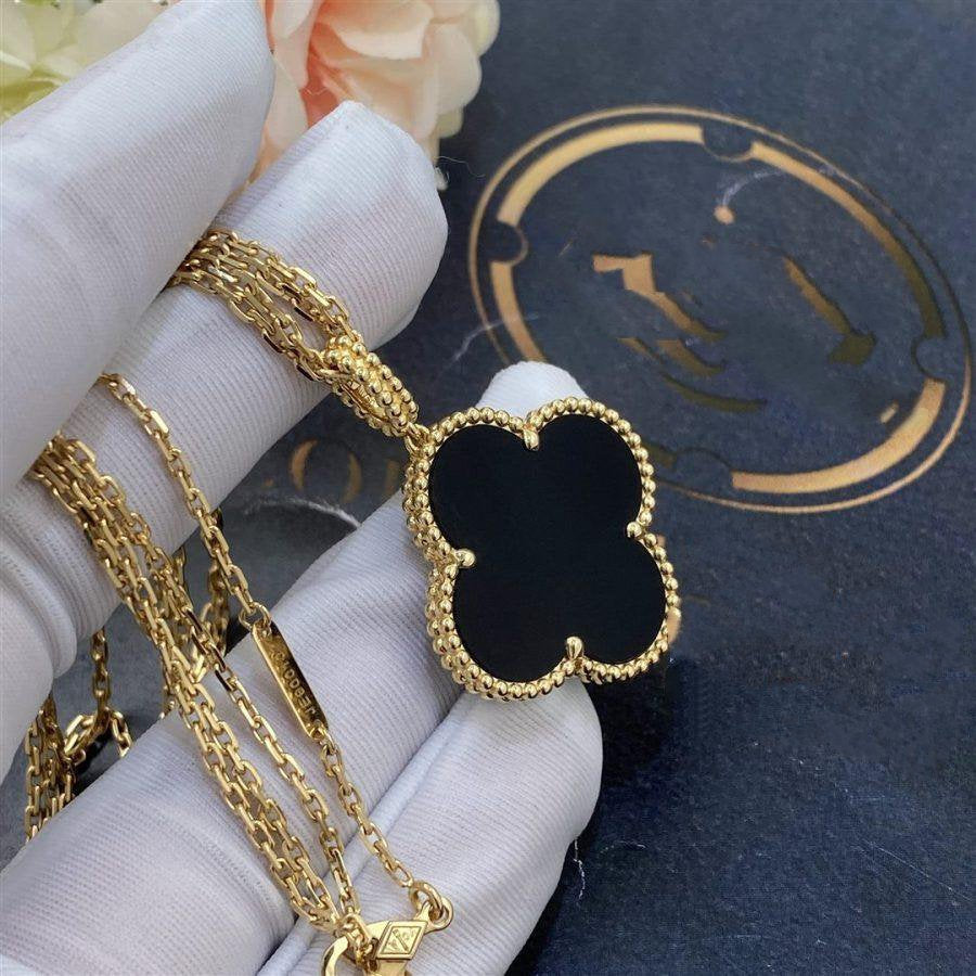 ¡®lume Jewelry¡¯CLOVER 25MM GOLD ONYX BIG CLOVER NECKLACE