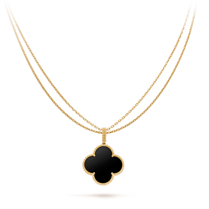 ¡®lume Jewelry¡¯CLOVER 25MM GOLD ONYX BIG CLOVER NECKLACE