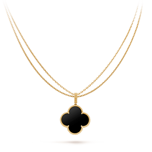¡®lume Jewelry¡¯CLOVER 25MM GOLD ONYX BIG CLOVER NECKLACE