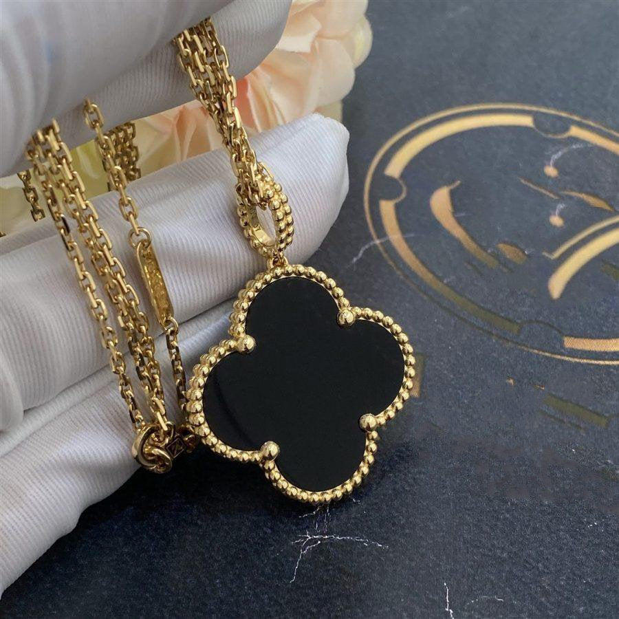 ¡®lume Jewelry¡¯CLOVER 25MM GOLD ONYX BIG CLOVER NECKLACE