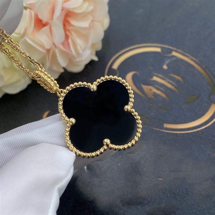 ¡®lume Jewelry¡¯CLOVER 25MM GOLD ONYX BIG CLOVER NECKLACE