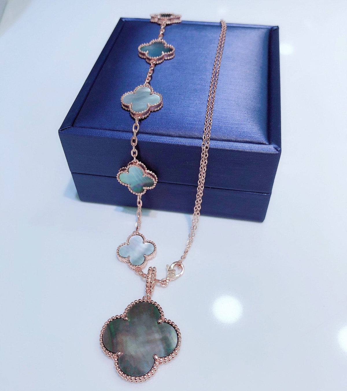 ¡®lume Jewelry¡¯COMBINED BRACELET 5 MOTIFS AND NECKLACE DARK MOP ROSE GOLD