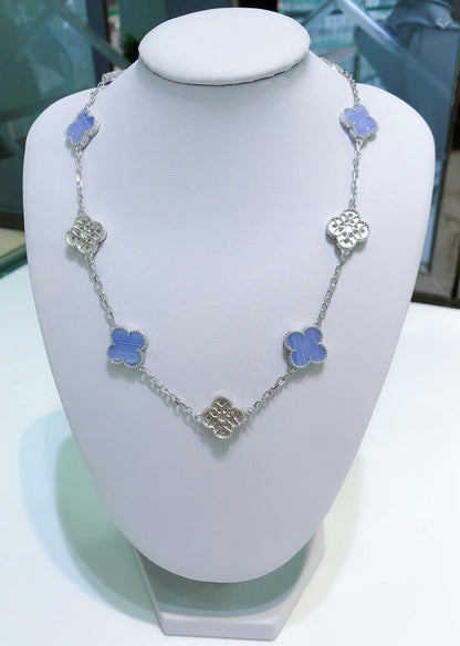 ¡®lume Jewelry¡¯CLOVER 10 MOTIFS CHALCEDONY DIAMONDS SILVER NECKLACE