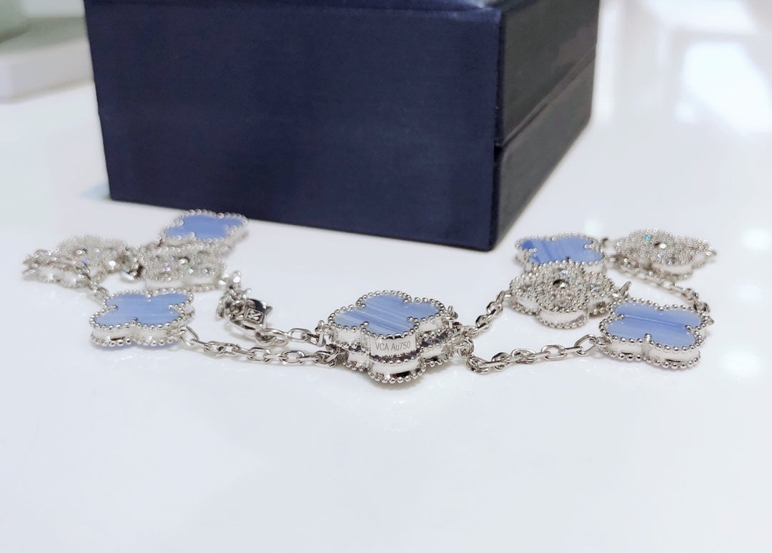 ¡®lume Jewelry¡¯CLOVER 10 MOTIFS CHALCEDONY DIAMONDS SILVER NECKLACE